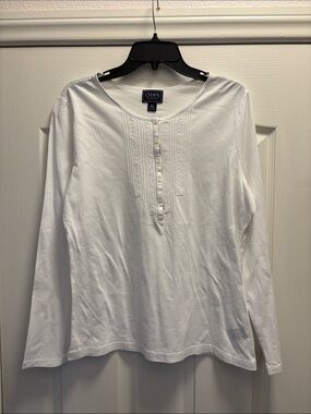 Chaps White Long-Sleeve Henley with Pintuck Detail